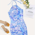 Abstract Print Halter Neck Dress, Casual Backless Bodycon Dress, Women’s Clothing For Party Dressing