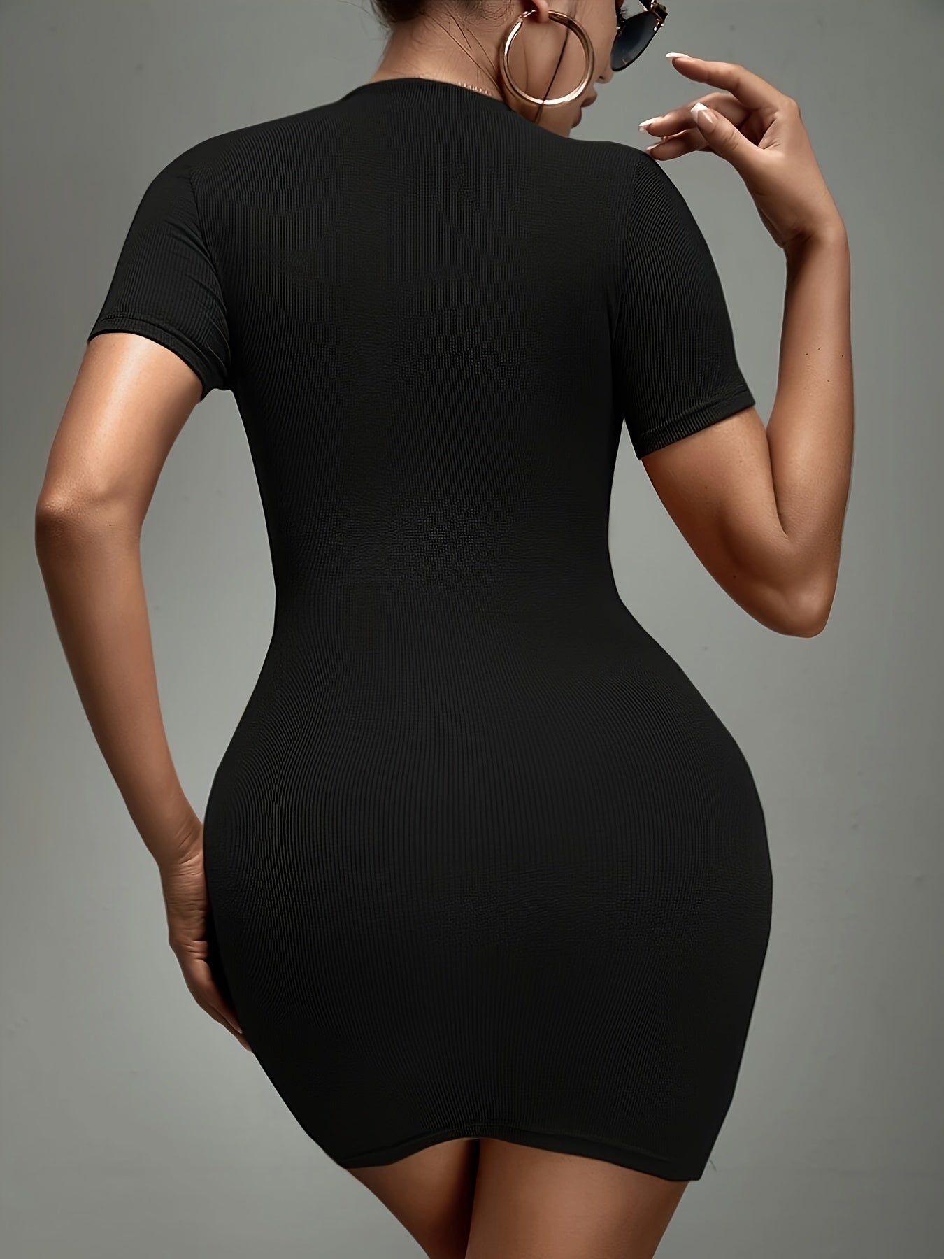 Bodycon Crew Neck Mini Dress, Elegant Short Sleeve Slinky Dress For Spring & Summer, Women’s Clothing